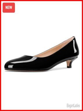 Round Toe Kitten Heel Pumps Slip-On Low Heel Office Dress Shoes